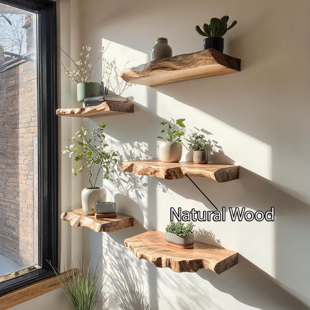 Spry Interior Rustic Live Edge Floating Shelf, Heavy Duty Solid Wood Wall Mounted Storage Rack for Kitchen Decor, SILDTFL162