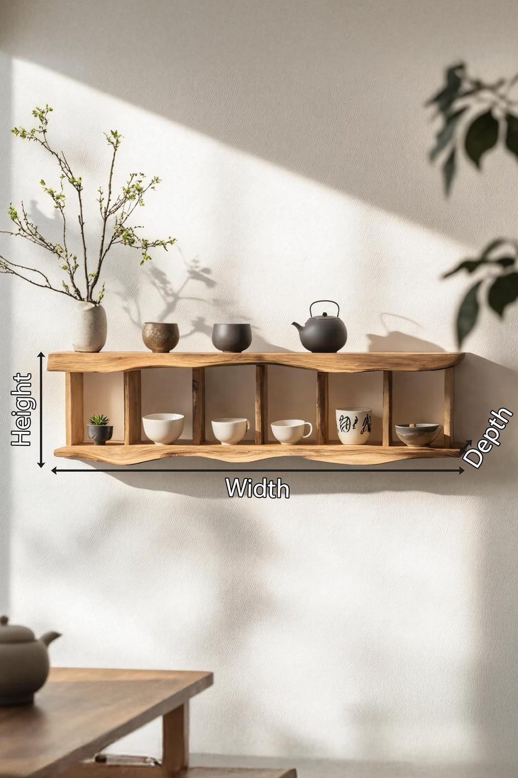Rustic Solid Wood Bookshelf, Wall-Mounted Bookcase & Storage Shelves for Bedroom, Living Room Home Office Decor