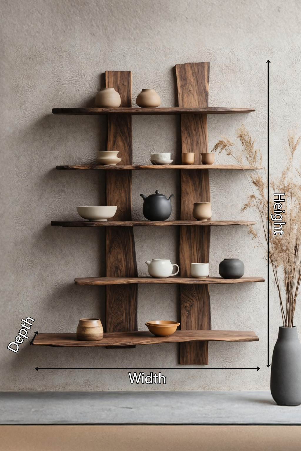 Mid-Century Solid Wood Bookshelf, Wall Mounted Bookcase & Storage Shelf for Modern Bedroom, Living Room Decor