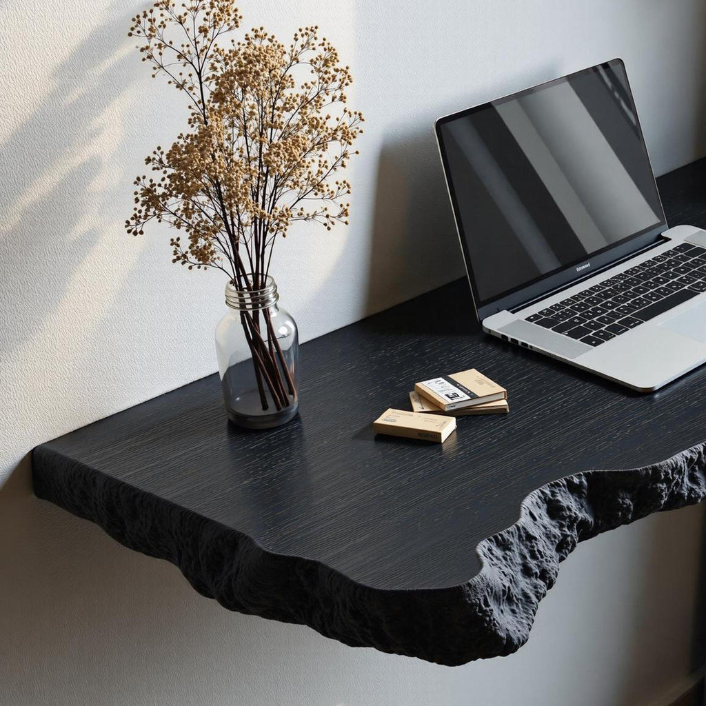 Farmhouse Solid Wood Floating Desk, Minimalist Wall-Mounted Computer Study Desk for Home Office