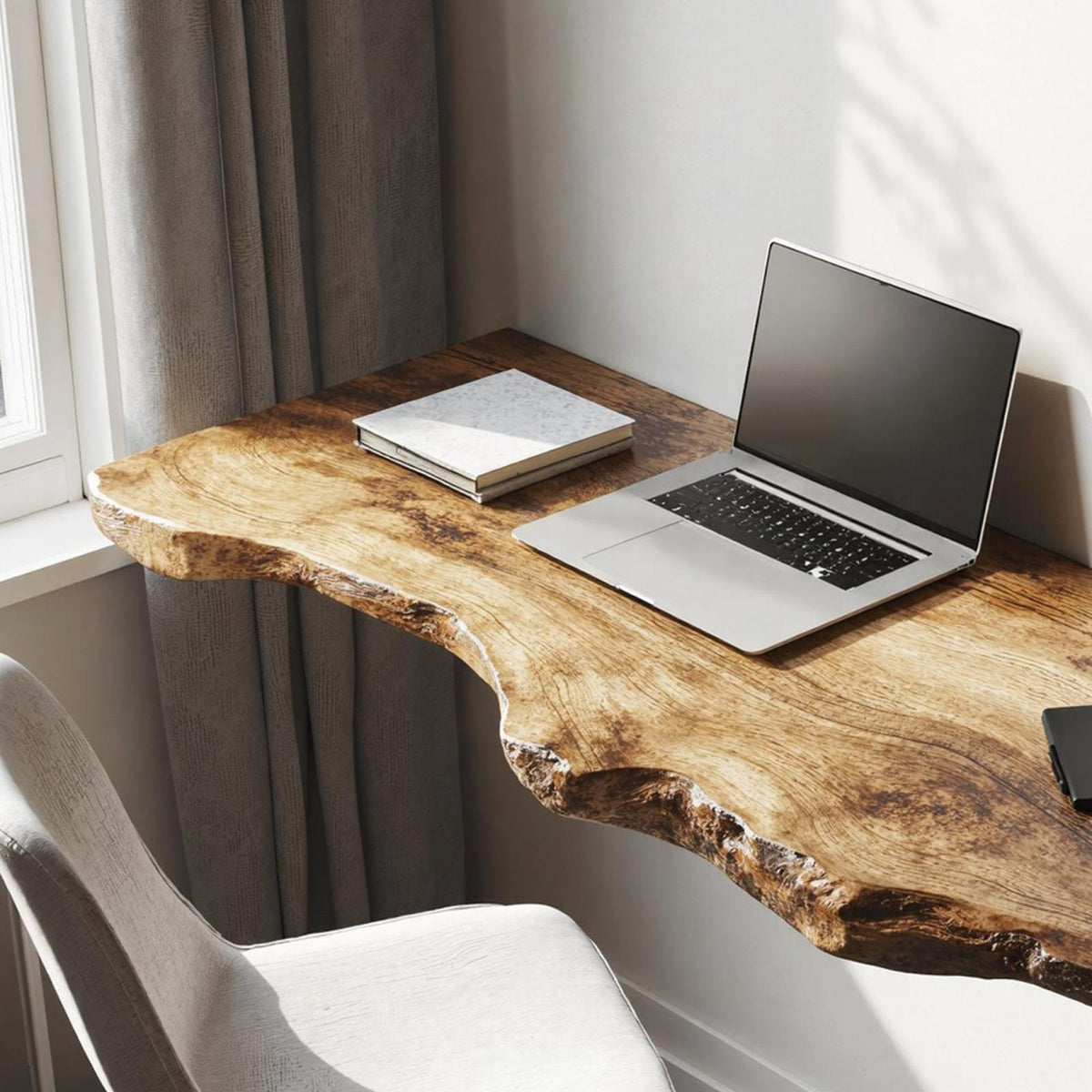 Farmhouse Solid Wood Floating Desk For Organic Living Room Design