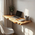 Rustic Solid Wood Floating Table Desk, Wall-Mounted Bedside Vanity and Laptop Console for Bedroom