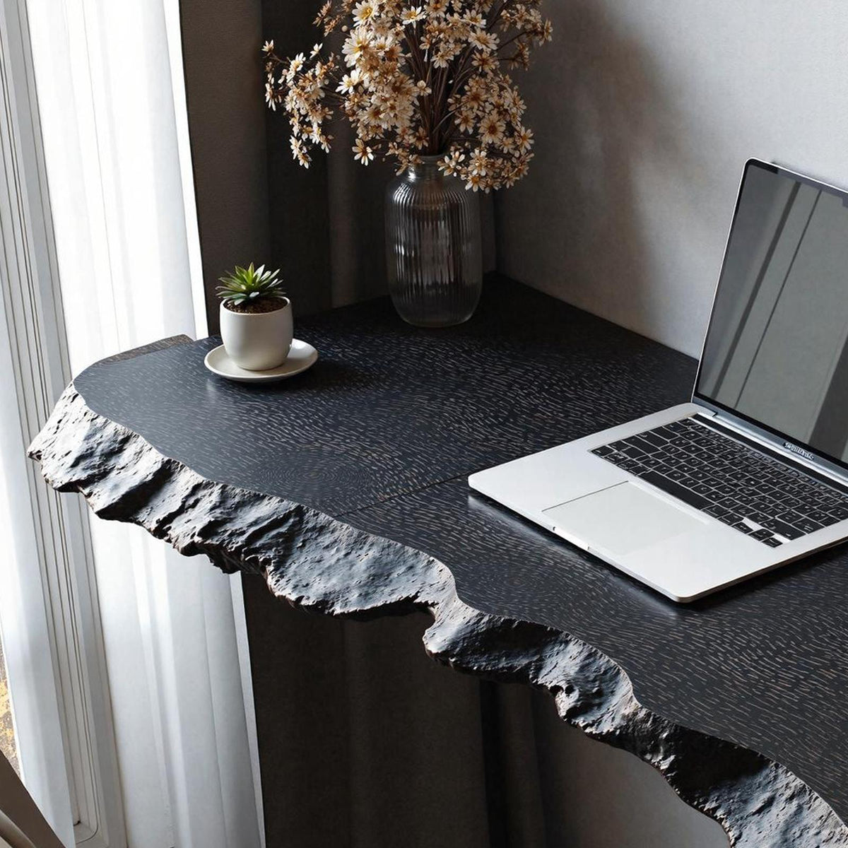 Mid-Century Solid Wood Floating Desk, Modern Wall-Mounted Laptop Console for Space-Saving Home Office