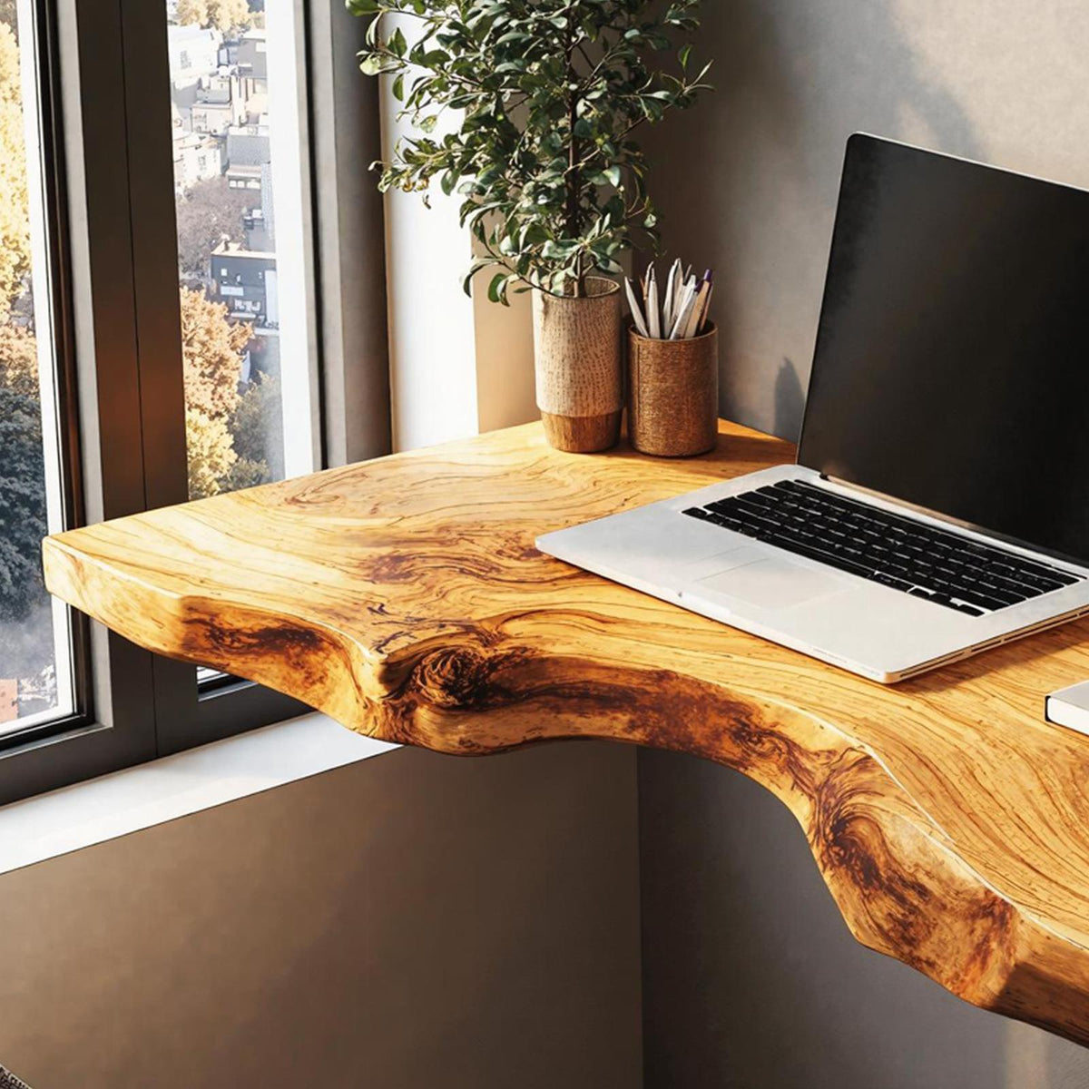 Mid Century Solid Wood Floating Desk For Smart And Elegant Decor