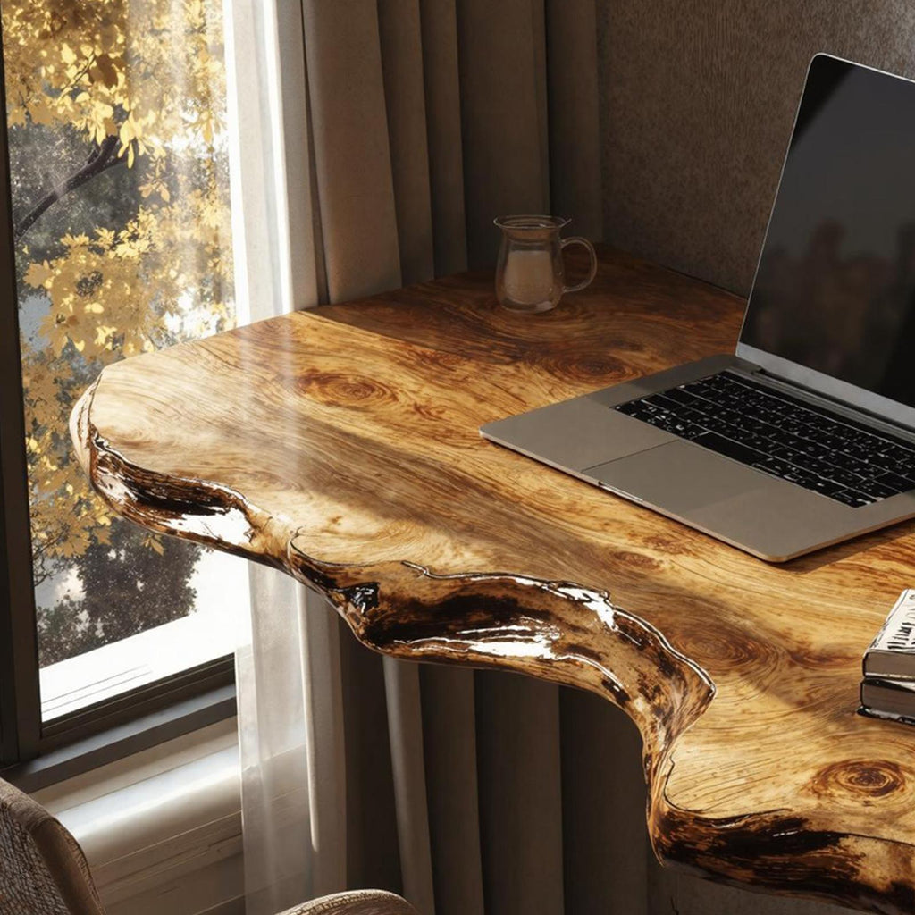Rustic Solid Wood Floating Table Desk, Wall-Mounted Accent Shelf & Bedside Console for Bedroom
