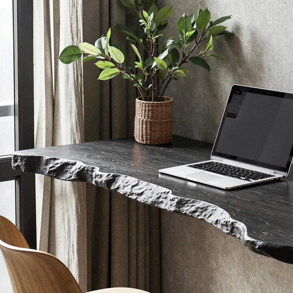 Rustic Solid Wood Floating Desk Table, Wall-Mounted Bedside Vanity Desk for Cozy Bedroom Decor
