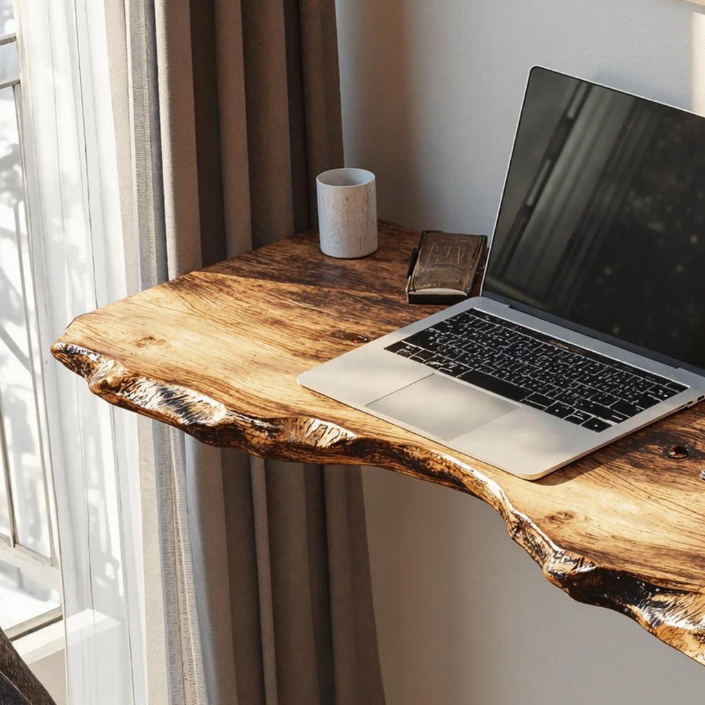 Rustic Wooden Floating Table For Warm Bedroom Atmosphere