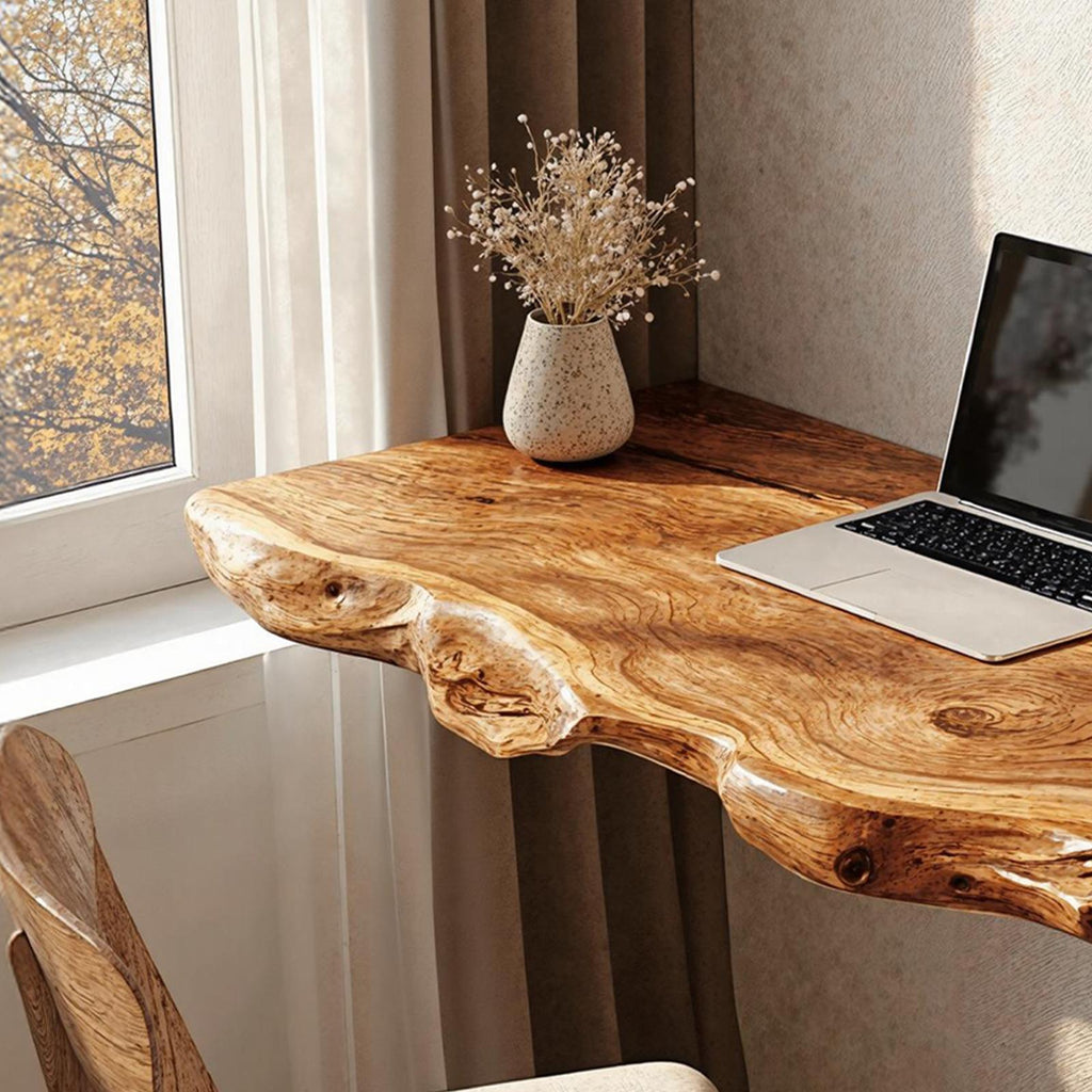 Rustic Wooden Floating Table For Comfort Oriented Bedroom Design