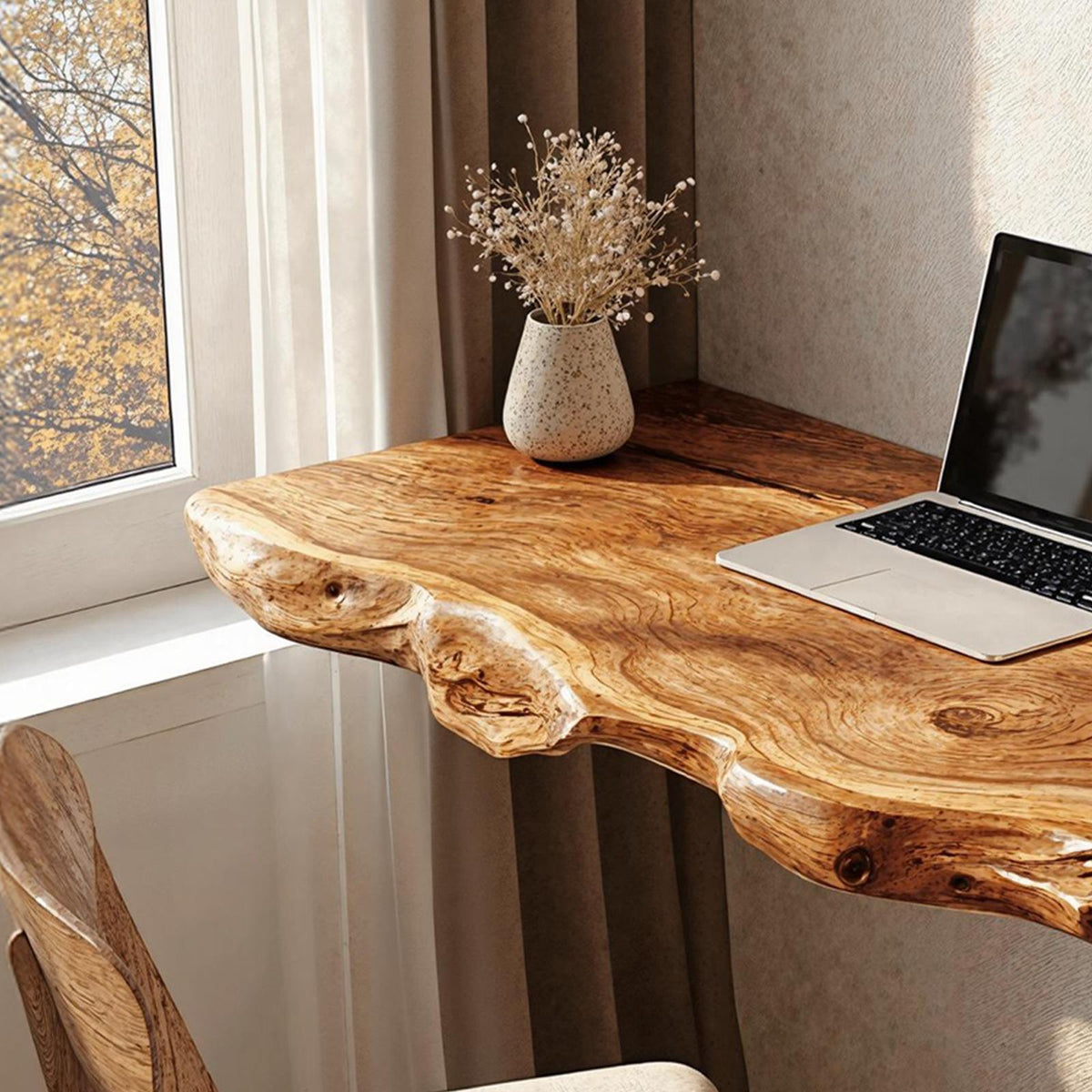 Rustic Wooden Floating Table For Comfort Oriented Bedroom Design