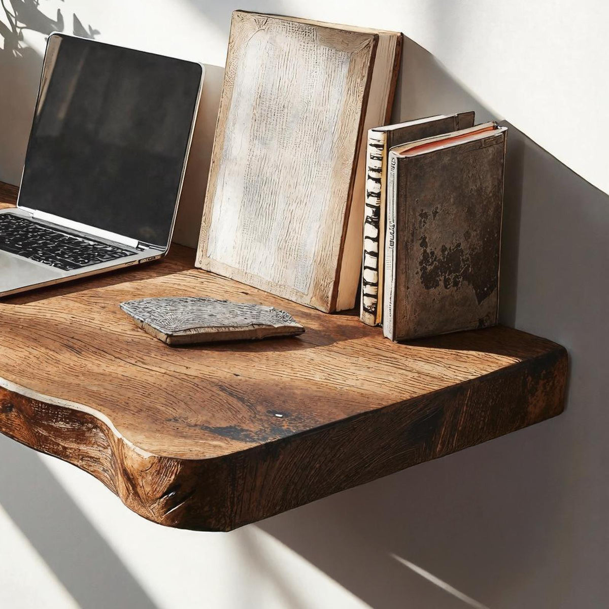 Rustic Solid Wood Floating Table, Wall-Mounted Bedside Console & Space-Saving Study Desk for Home
