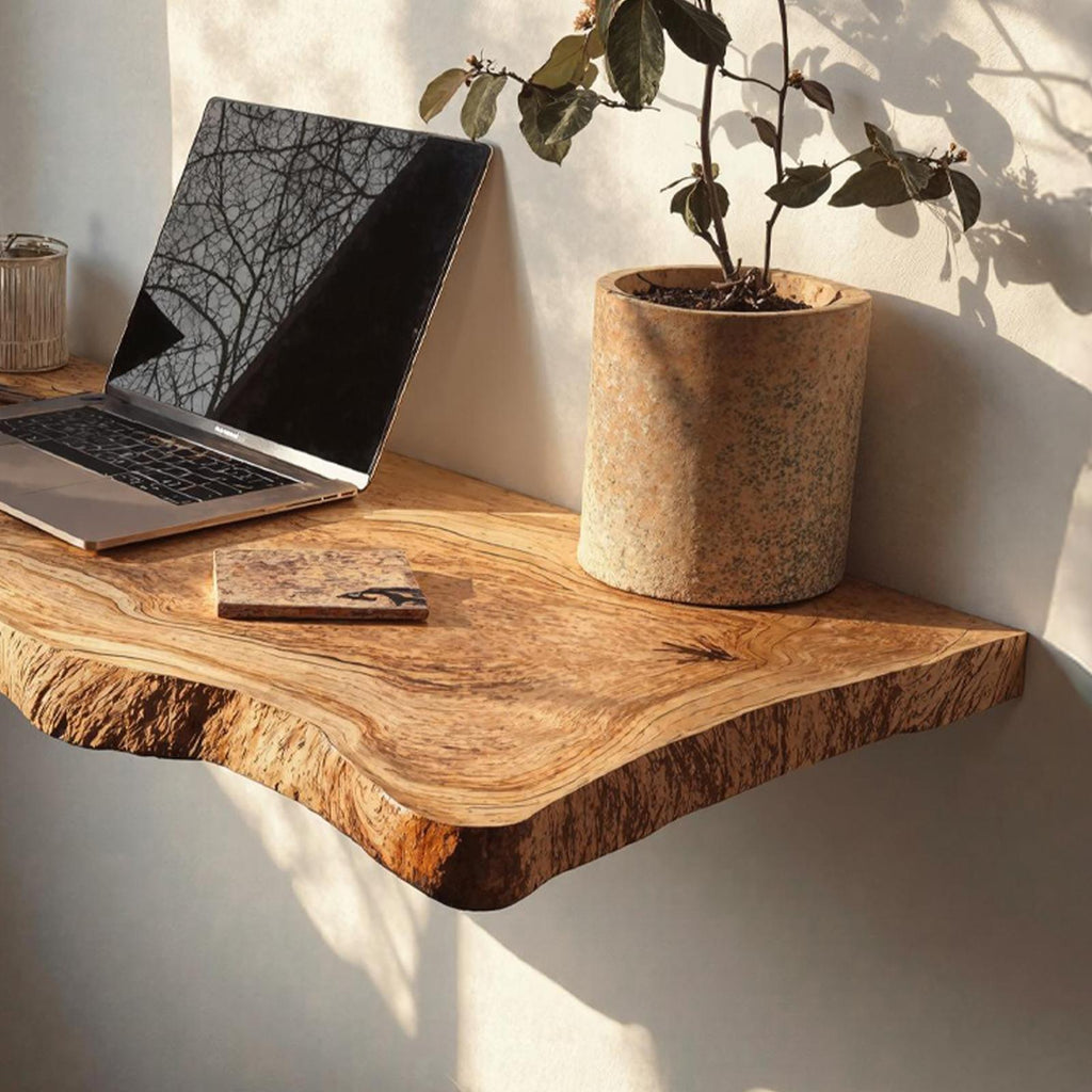 Farmhouse Solid Wood Floating Desk, Space-Saving Wall-Mounted Computer Desk for Home Office