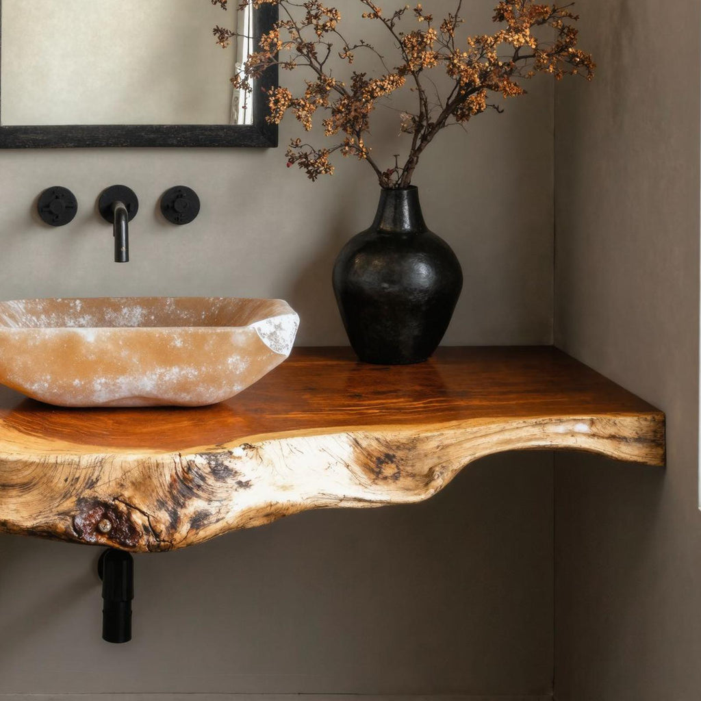 Rustic Natural Wood Floating Vanity Shelf For Warm Bathrooms
