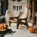 Farmhouse Solid Wood Accent Chair, Handcrafted Indoor Outdoor Lounge Armchair, Halloween Holiday Patio Furniture Decor