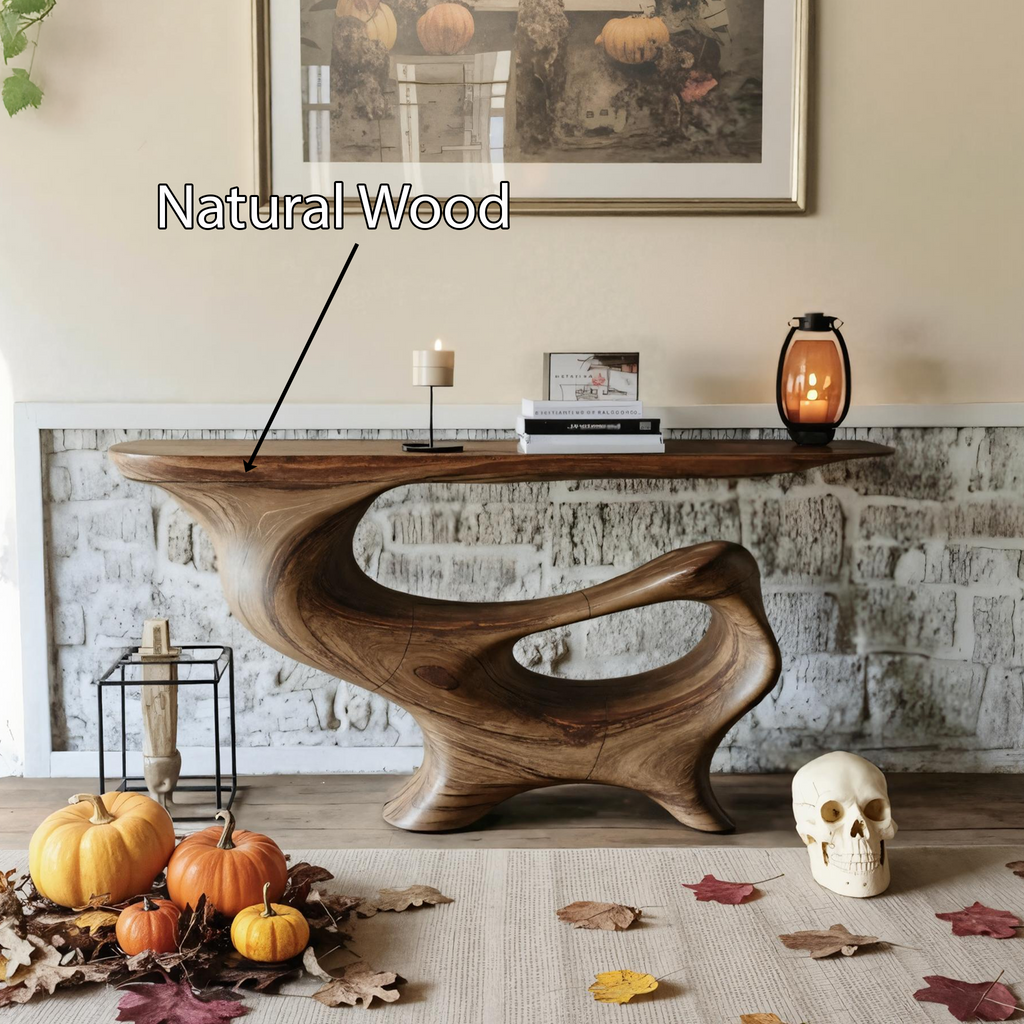 Mid Century Solid Wood Console Table, Live Edge Entryway Foyer Sofa Table, Halloween Holiday Accent Furniture Decor