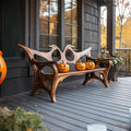 Spry Interior Farmhouse Halloween Wooden Patio Chair, Festive Outdoor Porch Seating, Gothic Carved Wood Holiday Accent Chair, SILDTTNHOB033