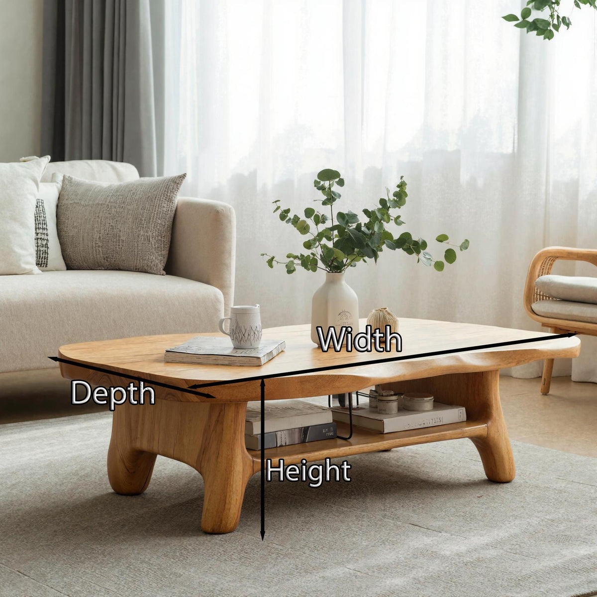 Rustic Solid Wood Coffee Table, Handcrafted Live Edge Center Table for Cozy Living Room Decor