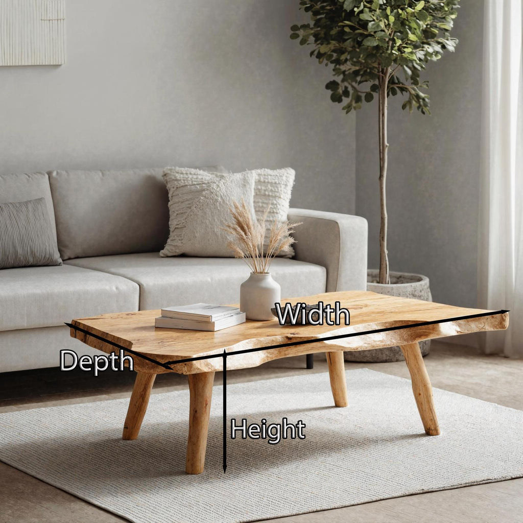 Farmhouse Wooden Coffee Table, Solid Wood Live Edge Central Table for Rustic Living Room Decor