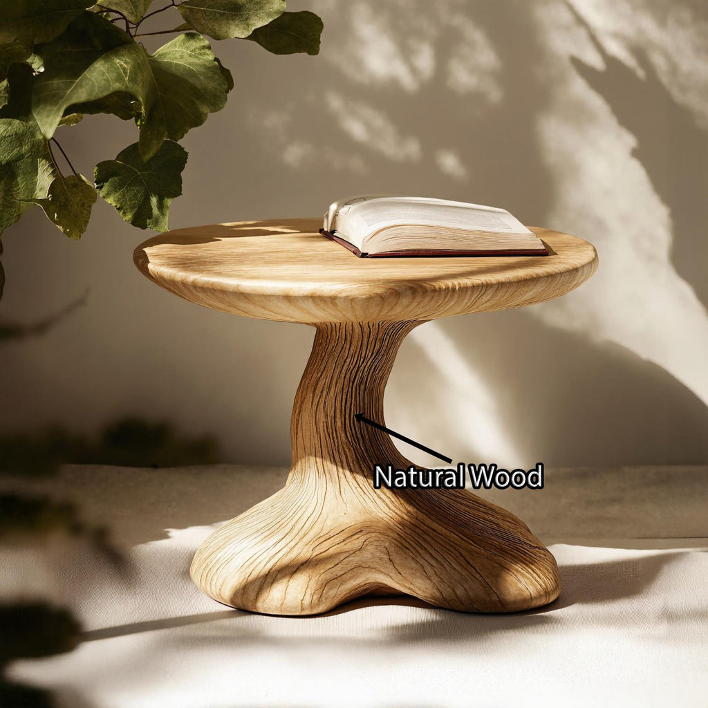 Handcrafted Wood Mushroom End Table For Lounge Area Rustic Charm