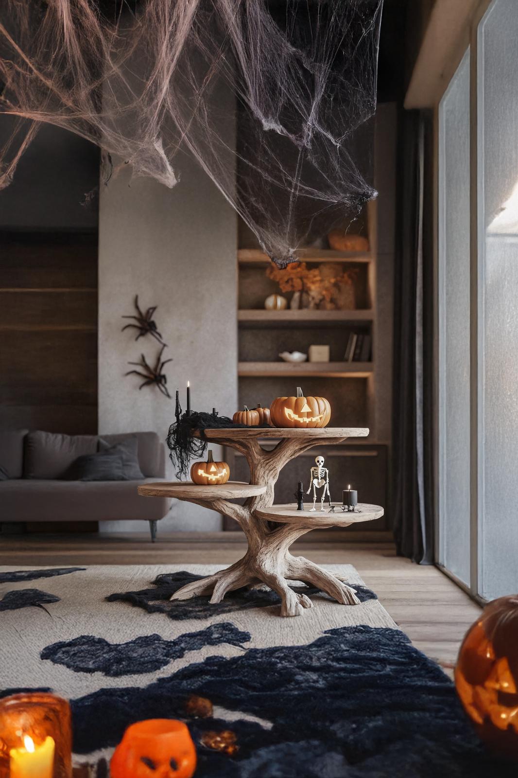 Mid-Century Wooden End Table, Modern Rustic Side Table for Living Room, Spooky Gothic Accent Nightstand Furniture