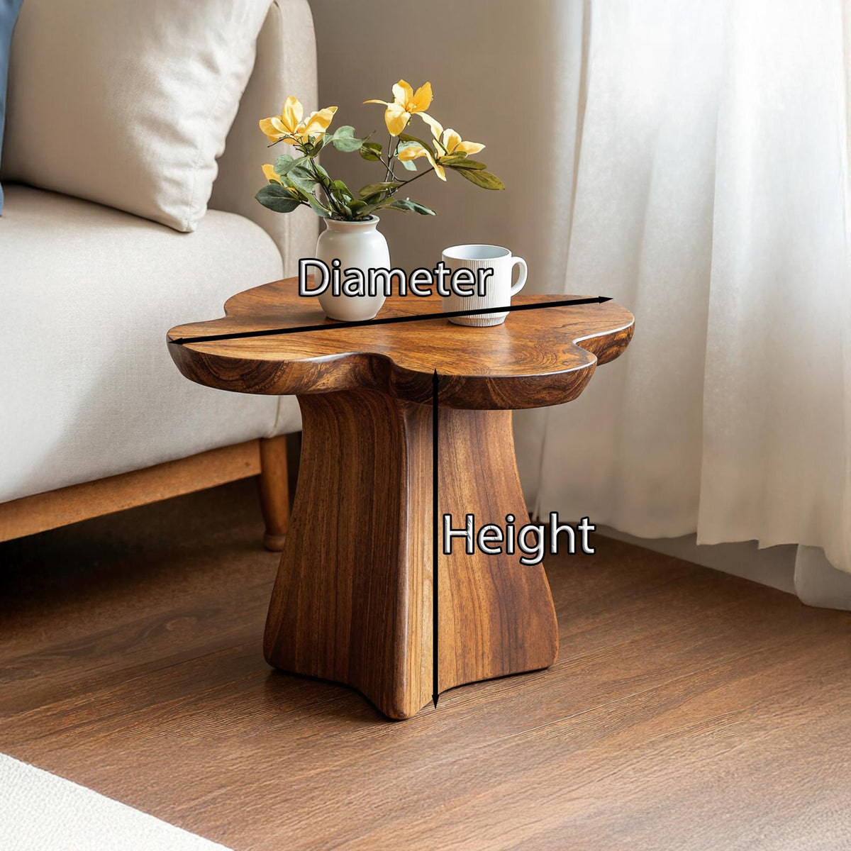 Rustic Solid Wood End Table, Handcrafted Bedside Nightstand & Living Room Accent Table for Small Spaces