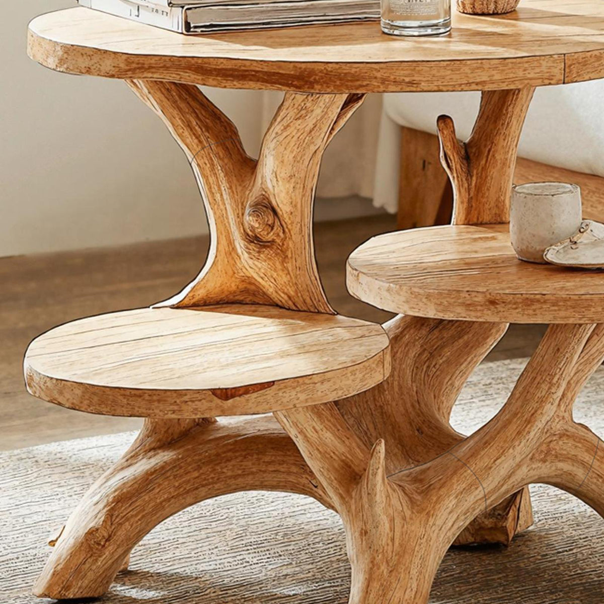 Rustic Live Edge Solid Wood End Table, Handcrafted Farmhouse Side Table & Nightstand for Entryway