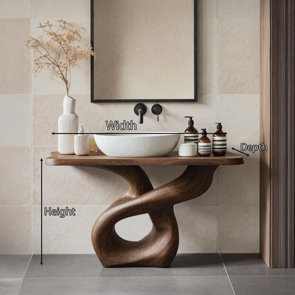 Handcrafted Solid Wood Bathroom Vanity, Unique Single Sink Cabinet Storage Console for Artistic Bath Style