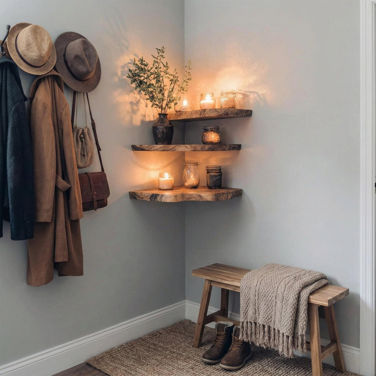 Walnut Wood Shelving Unit Corner Floating Shelf