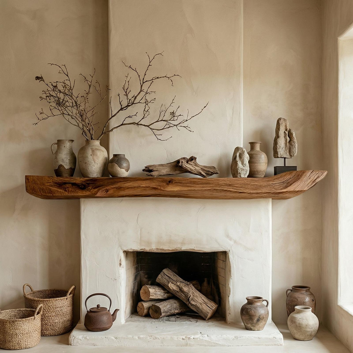 Boho Kitchen Floating Shelf Natural Edge Wooden Shelf For Wall Storage