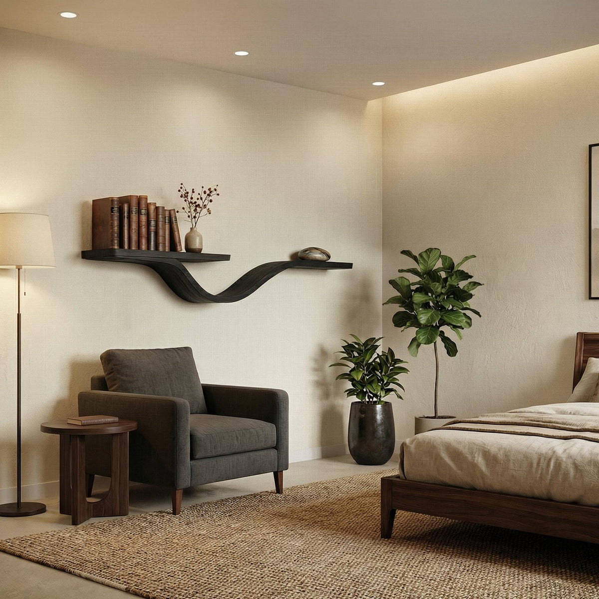 Rustic Wavy Floating Shelf Live Edge Decorative For Living Room