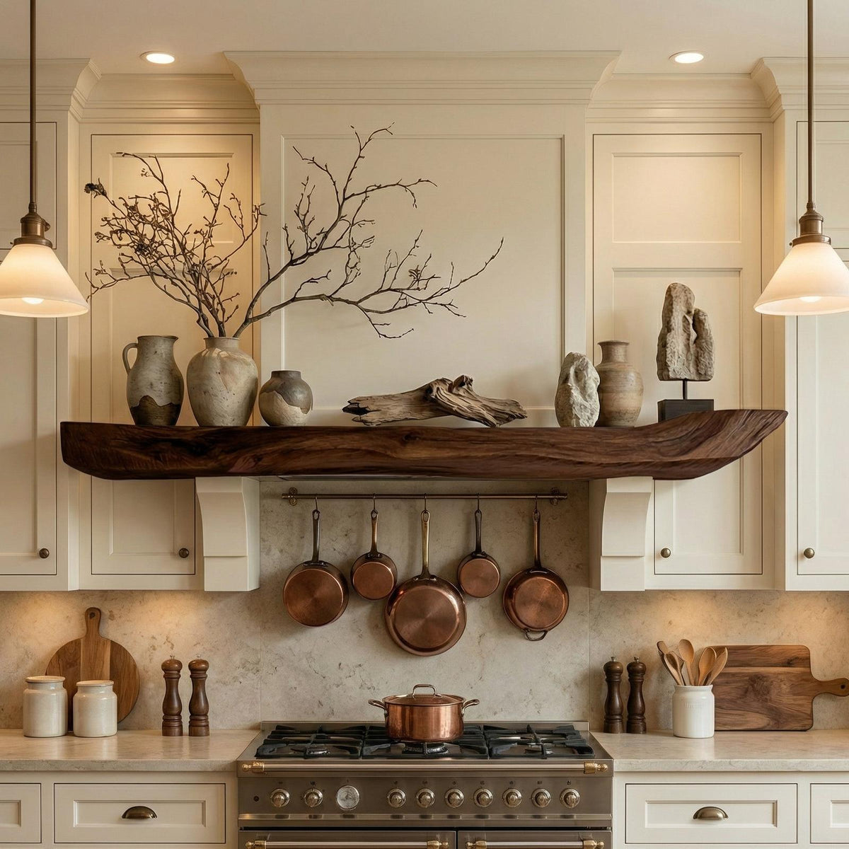 Boho Kitchen Floating Shelf Natural Edge Wooden Shelf For Wall Storage