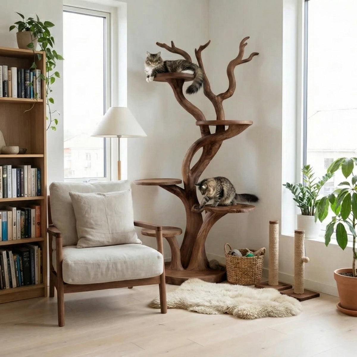 Custom Handmade Wooden Cat Tree Modern Large Climbing Tree Unique SINLTT014