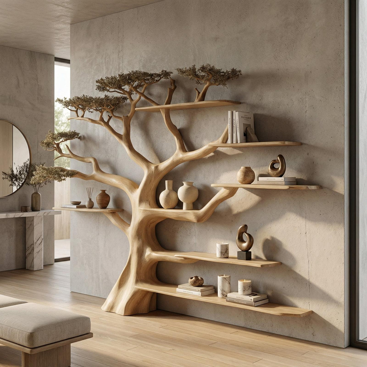Rustic Tree Bookshelf Living And Library Wall