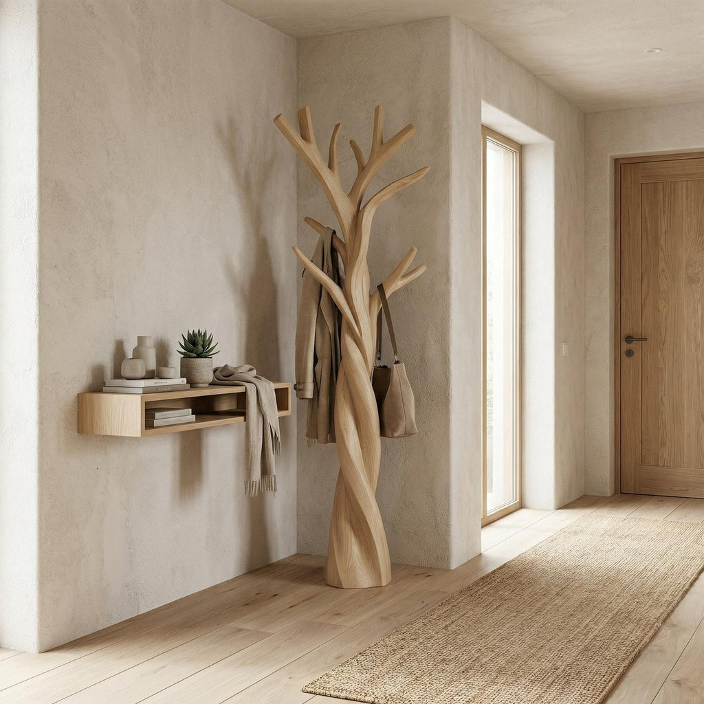 Rustic Twisted Tree Branch Coat Rack, Freestanding Solid Wood Coat Tree & Hat Stand for Entryway