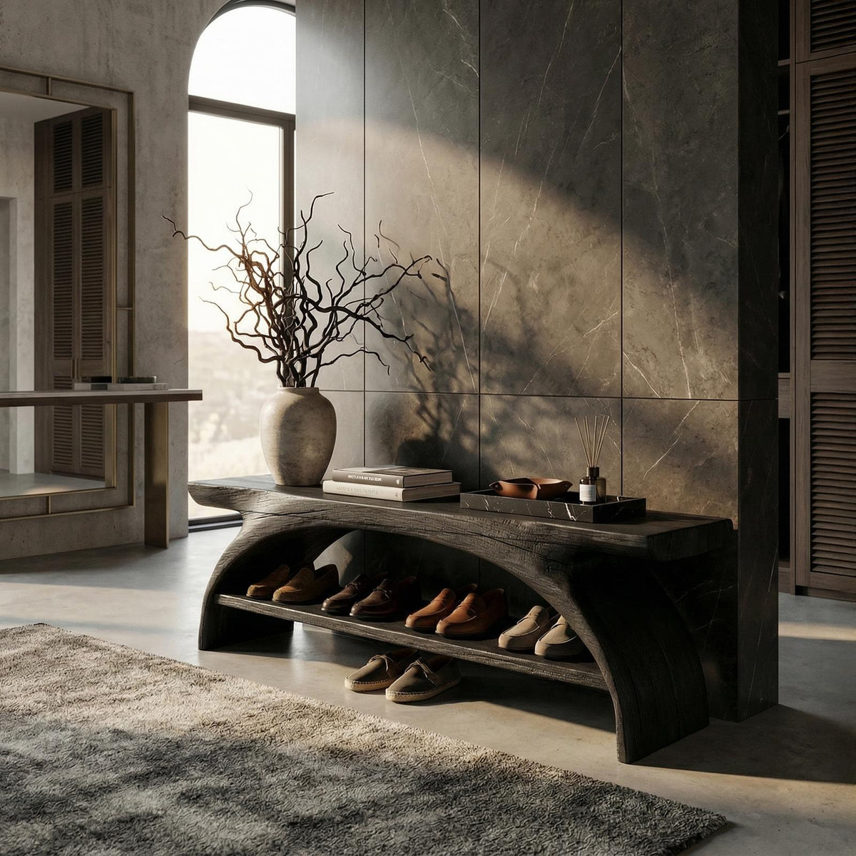 Rustic Shoe Storage Bench Entryway Living Room