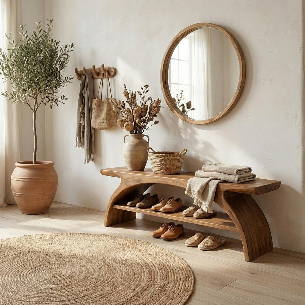 Rustic Shoe Storage Bench Entryway Living Room