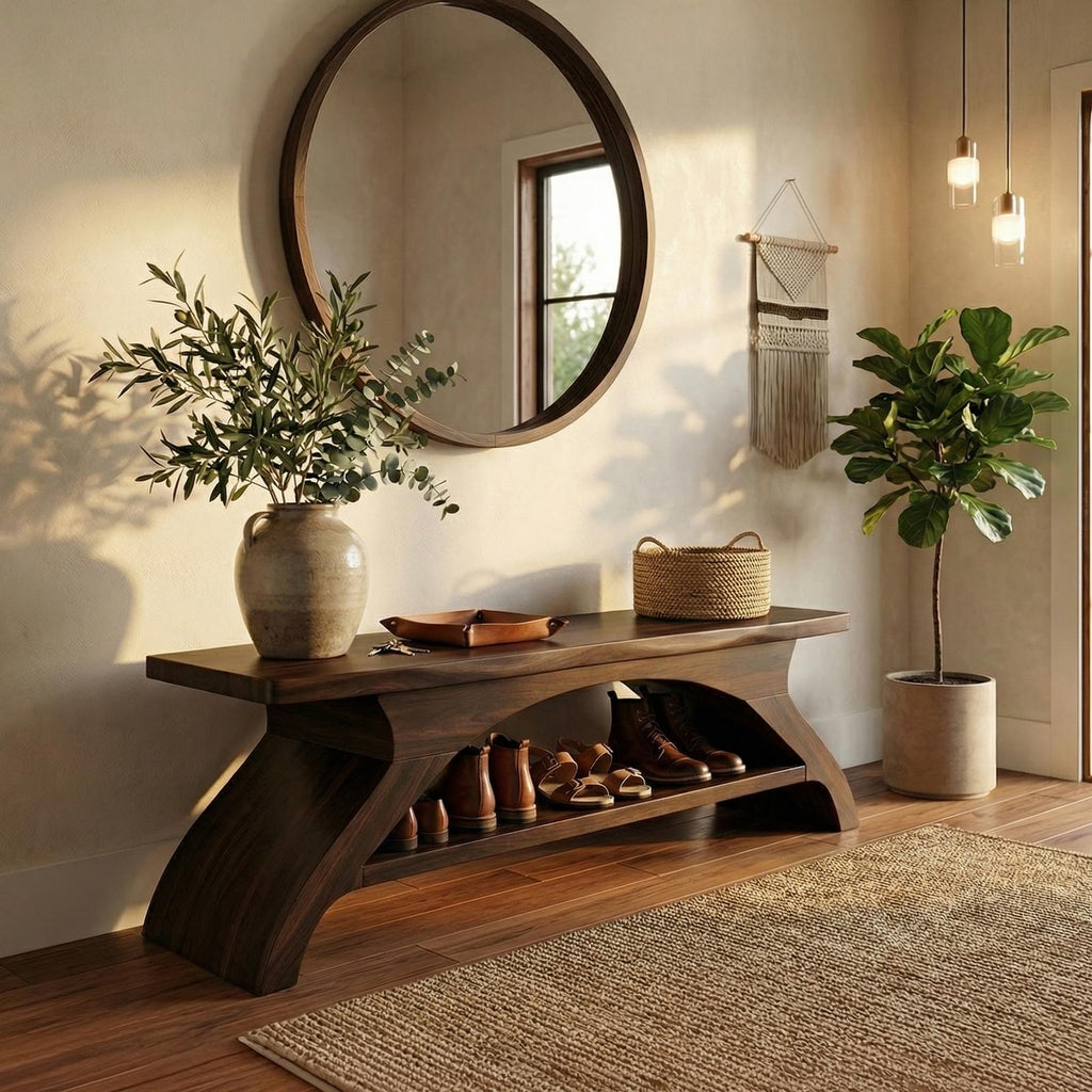 Rustic Shoe Storage Bench Entryway Living Room