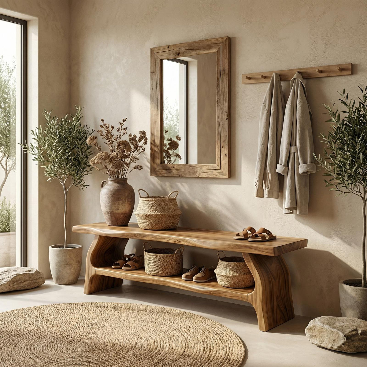 Rustic Entryway Shoe Bench Living Room
