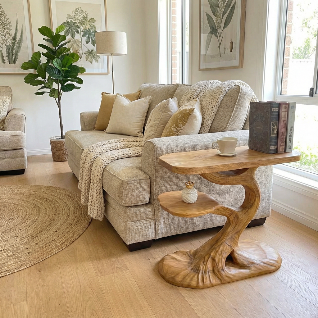 Rustic Tree Slab End Table, Live Edge Wood Side Table for Living Room Sofa, Handmade Natural Accent Table Nightstand