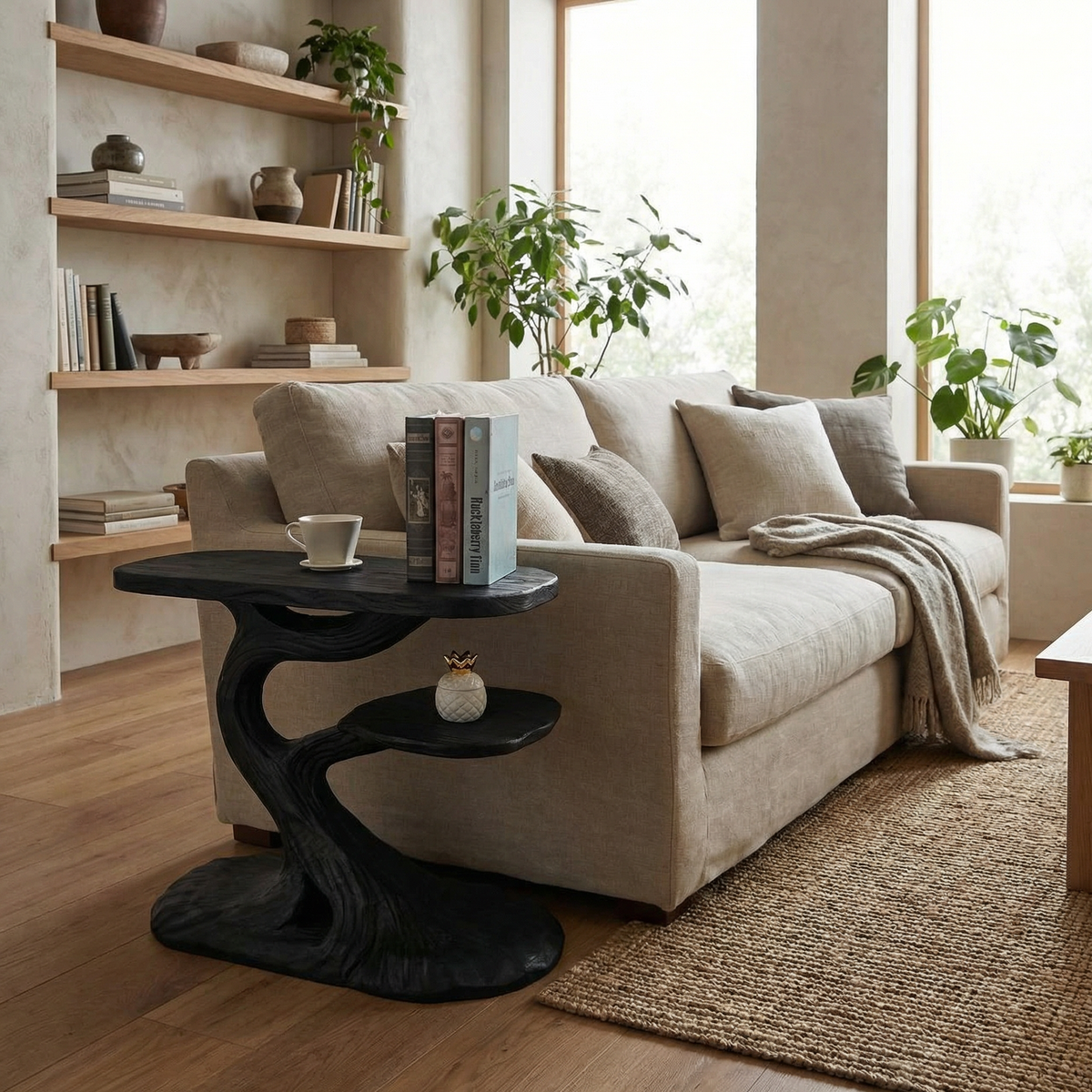 Rustic Tree Slab End Table, Live Edge Wood Side Table for Living Room Sofa, Handmade Natural Accent Table Nightstand