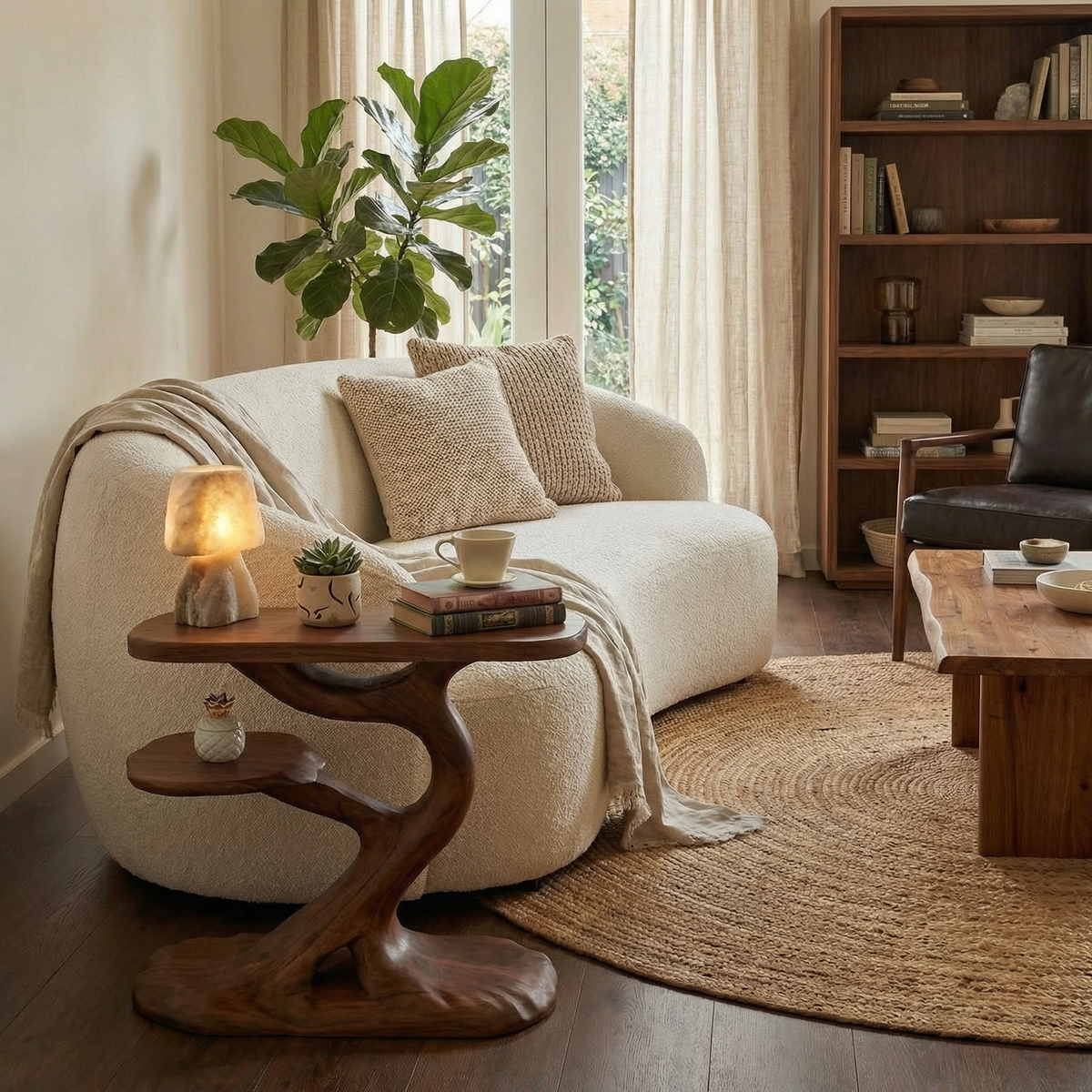 Rustic Tree Slab End Table, Live Edge Wood Side Table for Living Room Sofa, Handmade Natural Accent Table Nightstand