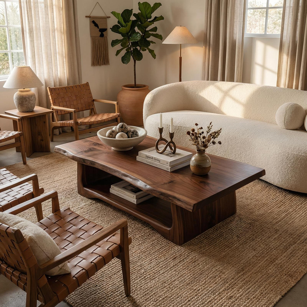 Handcrafted Rustic Live Edge Coffee Table, Solid Wood Natural Tree Slab Centerpiece Table for Living Room, Family Room