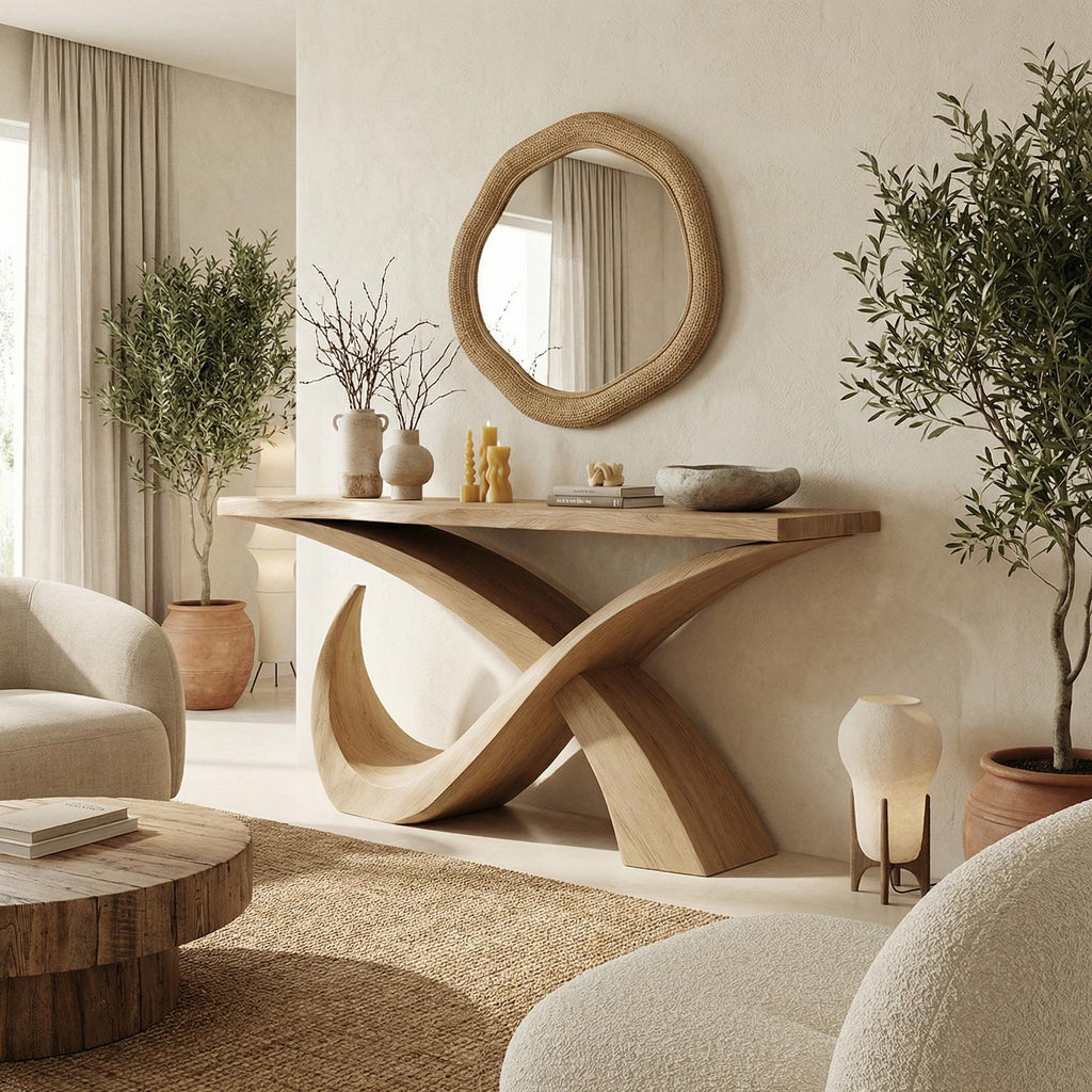 Mid Century Solid Wood Console Table, Living Room & Entryway Wooden Accent Sofa Table, Model