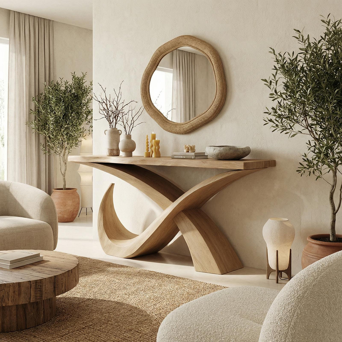 Mid Century Solid Wood Console Table, Living Room & Entryway Wooden Accent Sofa Table, Model