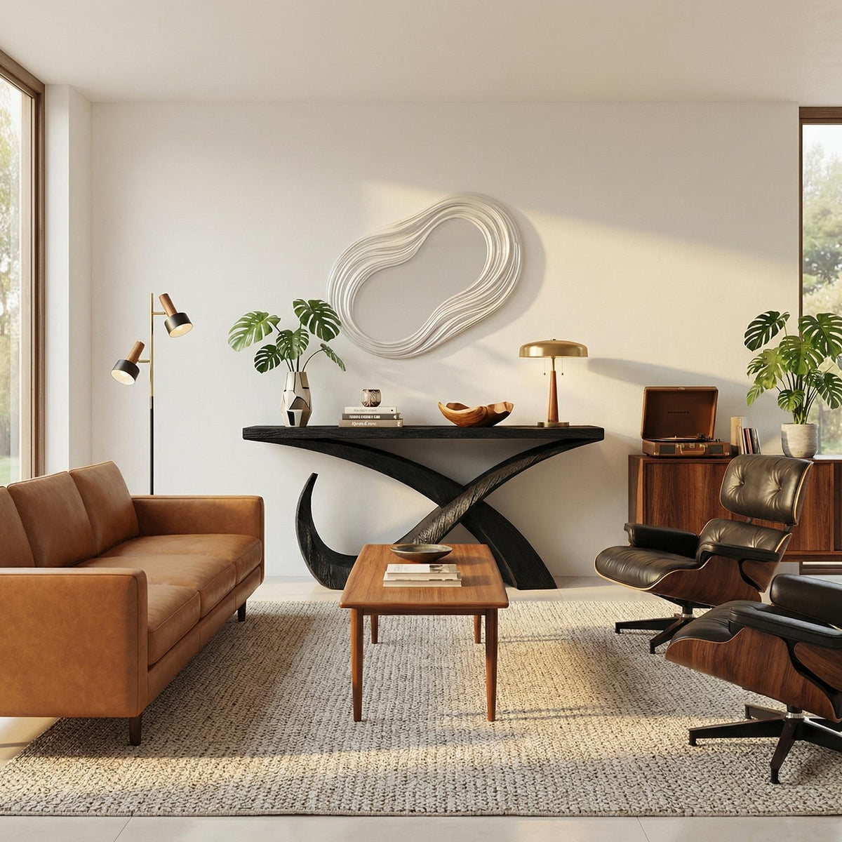 Mid Century Solid Wood Console Table, Living Room & Entryway Wooden Accent Sofa Table, Model