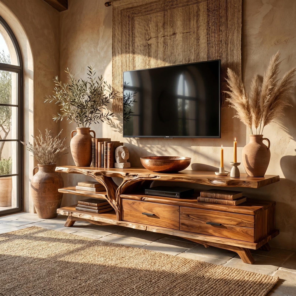 Rustic Wood TV Storage Console Cabinet, Media Entertainment Center for Living Room & Family Space