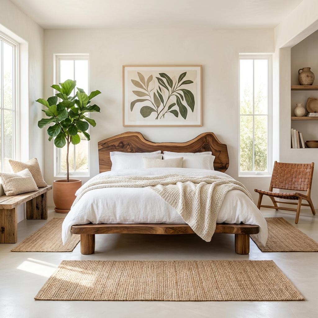Rustic Live Edge Bed Organic Coastal Bedroom SINLSAWB063