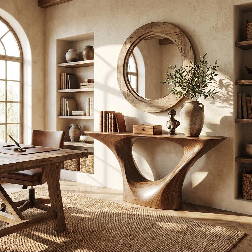 Rustic Wood Console Table, Handcrafted Live Edge Entryway Sofa Accent Table for Living Room