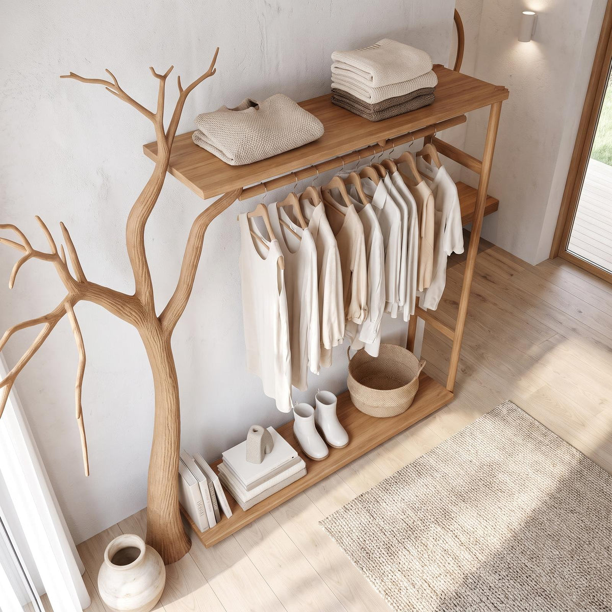 Rustic Clothing Shelf Rack Entryway Bedroom