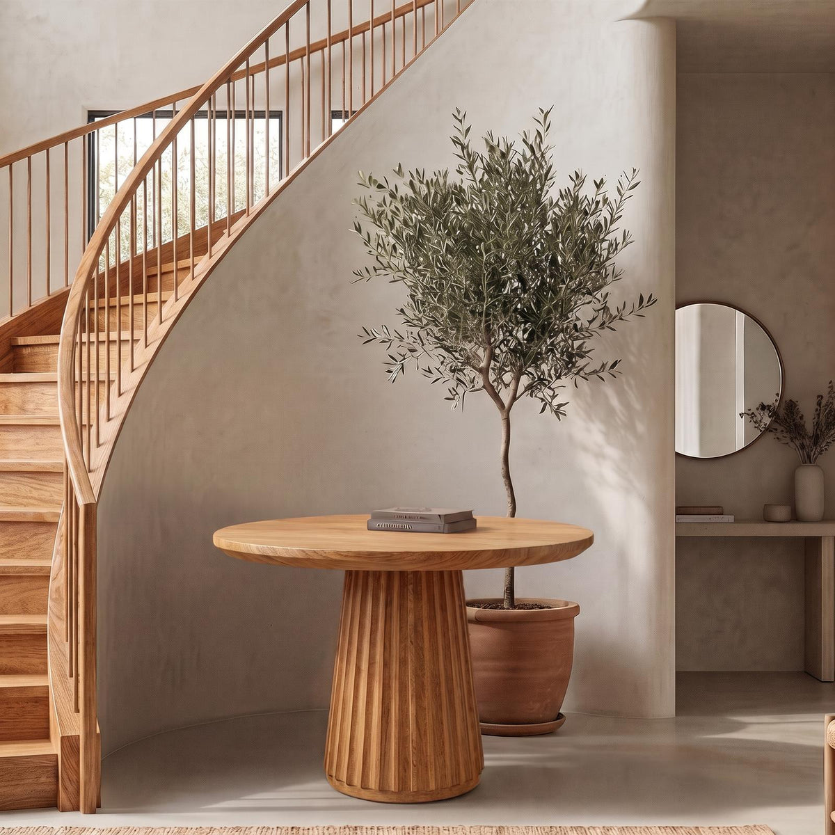Sculptural Round Pedestal Entryway Table For Living Room And Hallway