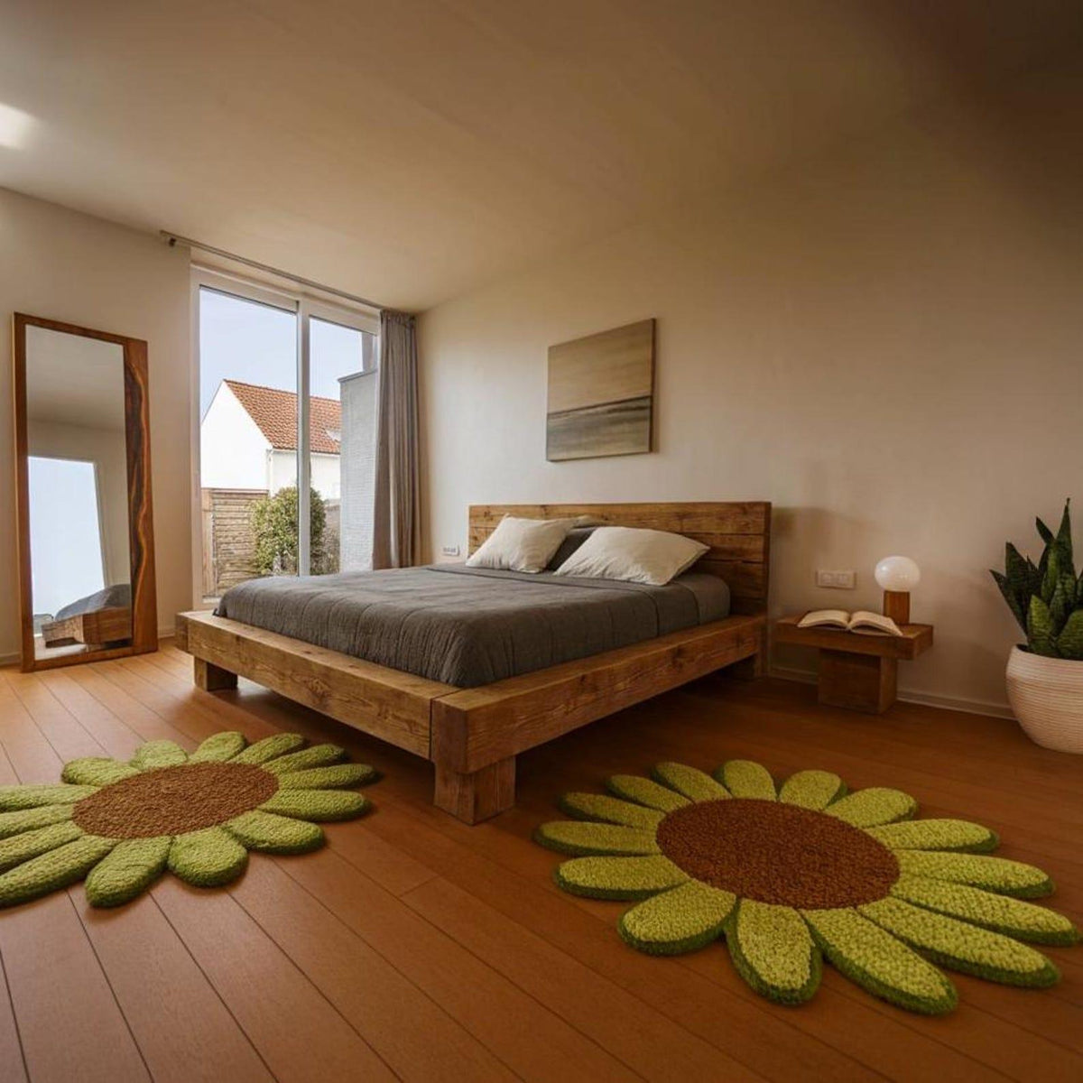 Rustic Low Profile Bed Frame For Cozy Minimalist Bedroom